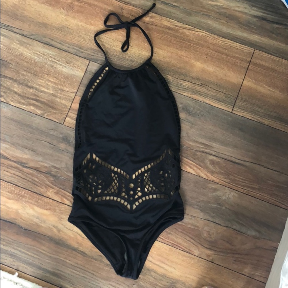 One piece black and nude Arcadia swim suit